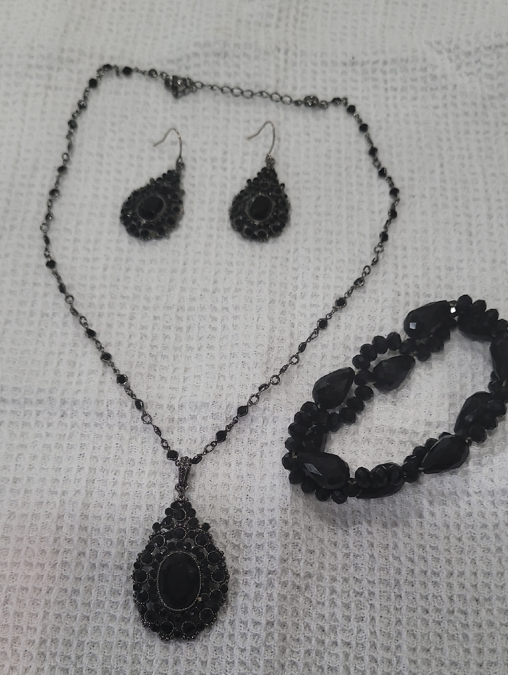 Monet Black Teardrop Pendant Necklace with Matching Earrings